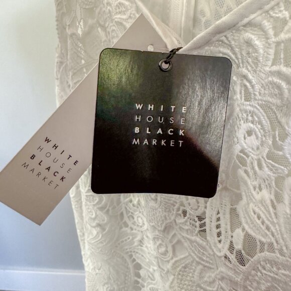 WHBM Sleeveless White Floral Lace Flounce-Hem Shift Dress - Picture 10 of 12